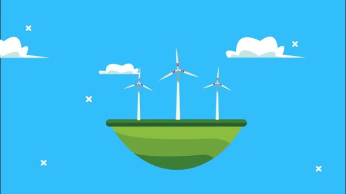 让我们用风力涡轮机能源拯救世界动画