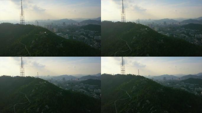 日落时间珠海公园山空中全景4k中国