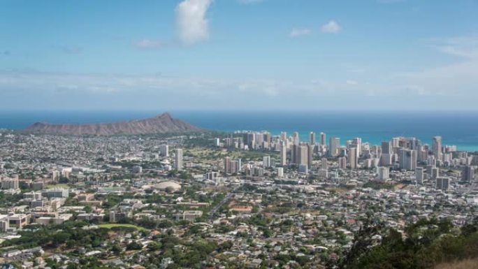 延时。美国夏威夷威基基檀香山市中心鸟瞰图。