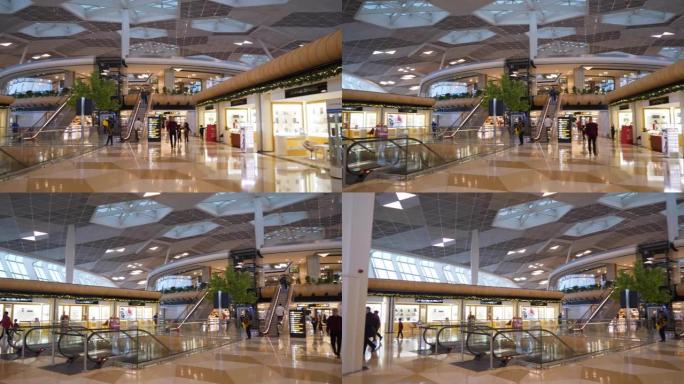 巴库市国际机场主现代大厅内部慢动作全景4k阿塞拜疆