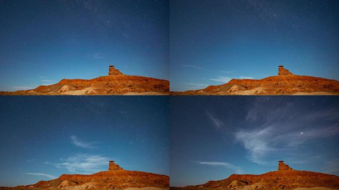 时间流逝-银河系在墨西哥帽子上移动，这是犹他州的草帽形岩层