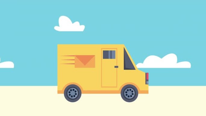 邮政服务货车动画送货服务