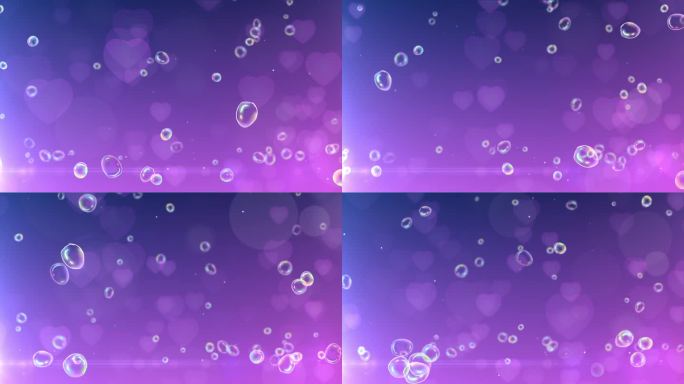 紫色梦幻粒子爱心气泡飘落520情人节背景