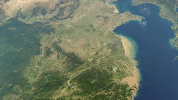 地球中的黄河和长江，从外层空间鸟瞰图