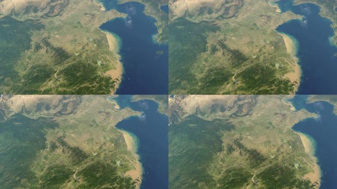 地球中的黄河和长江，从外层空间鸟瞰图
