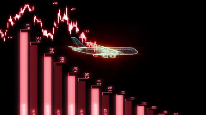 飞机股票市场图表向下动画