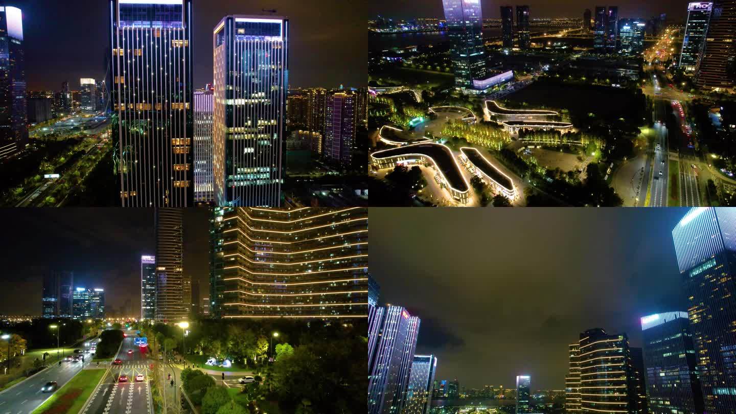 杭州萧山区钱江世纪城夜晚夜景高楼大厦视频
