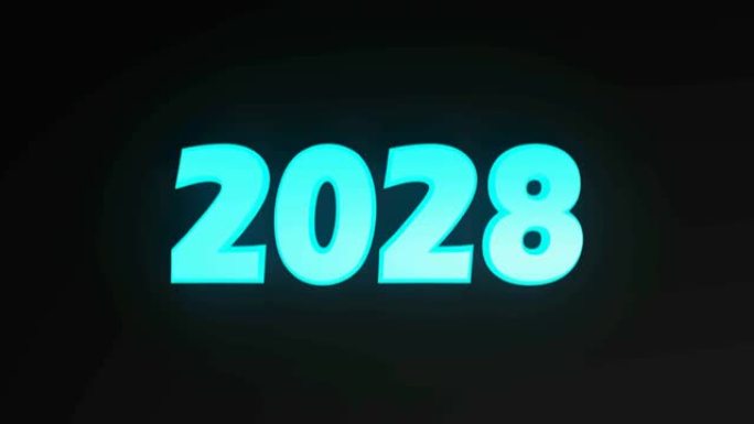 黑色背景上的2028蓝色书写-3D渲染视频剪辑