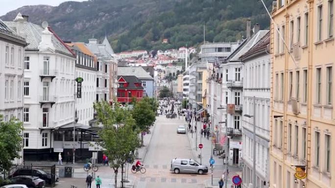 缩小挪威卑尔根的运动视频街道