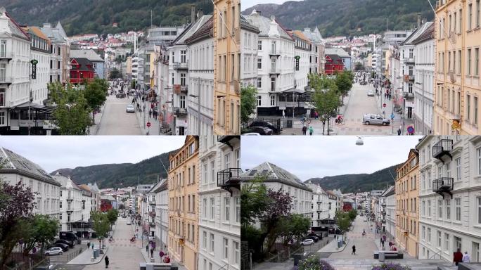 缩小挪威卑尔根的运动视频街道