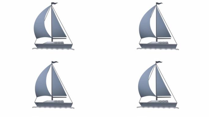 帆船。游艇的动画。卡通