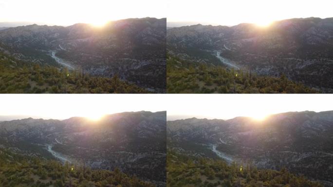 空中无人机在日落时的加利福尼亚景观