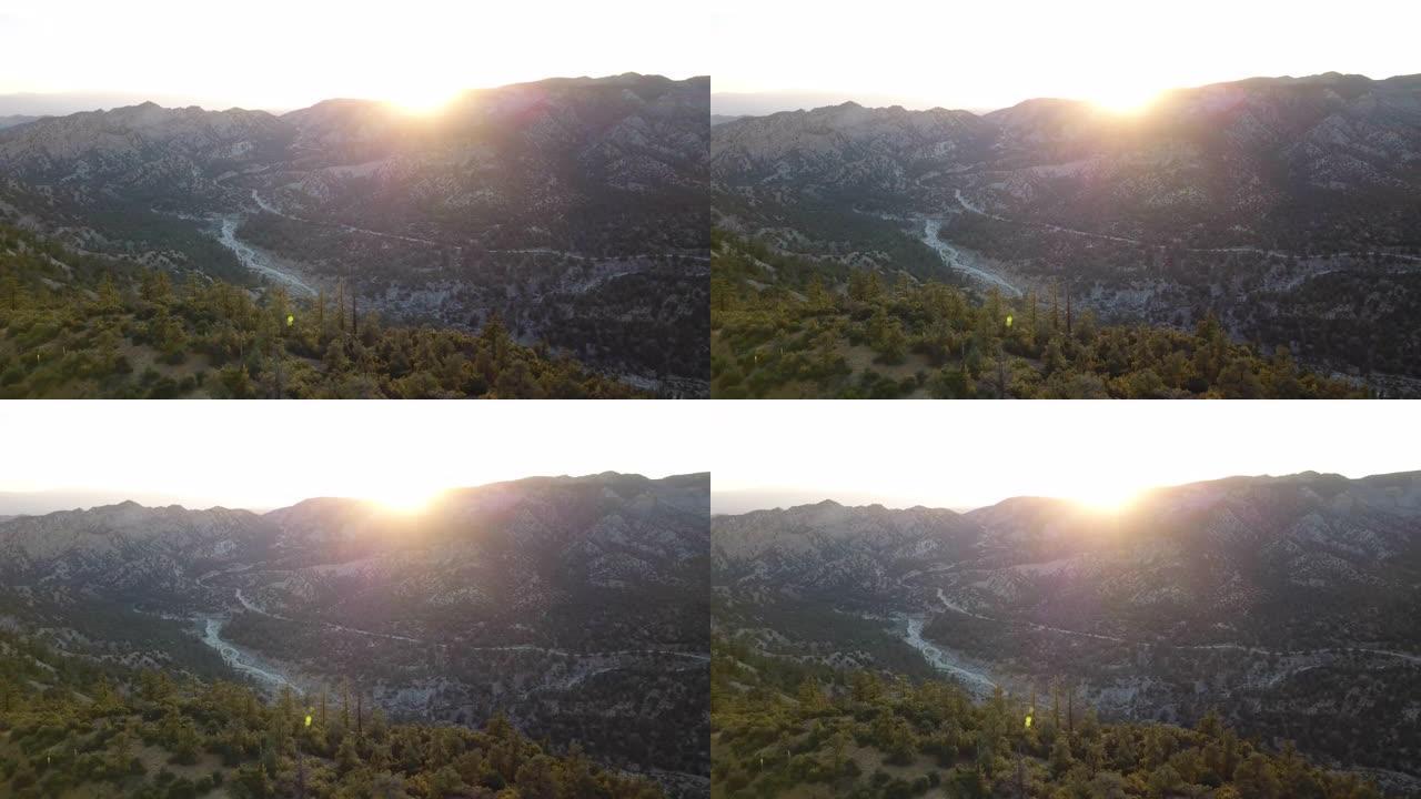 空中无人机在日落时的加利福尼亚景观