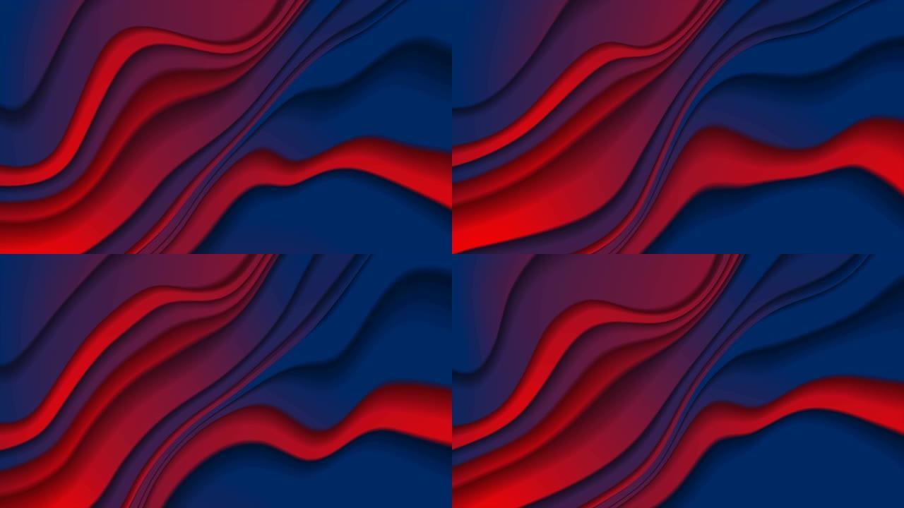 深蓝色红色平滑折射波抽象运动背景