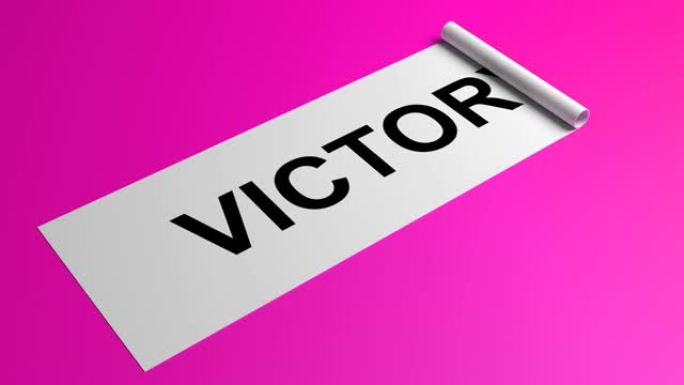 胜利在滚动的粉红色纸上写作