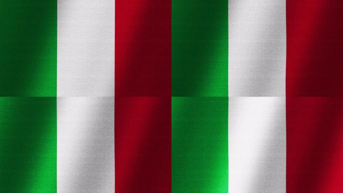 意大利国旗。帆布的缓慢摆动。织物的波动。
