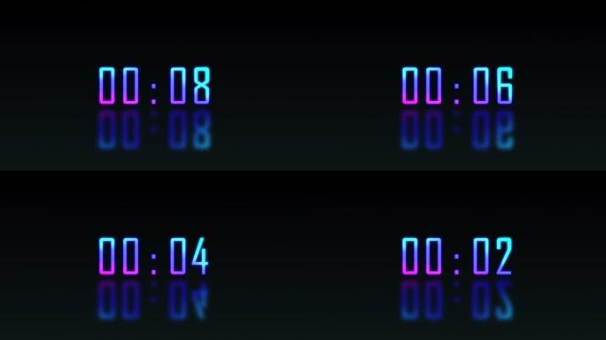 Contdown 10十秒电子计时器时钟霓虹灯渐变动画蓝色数字黑色背景