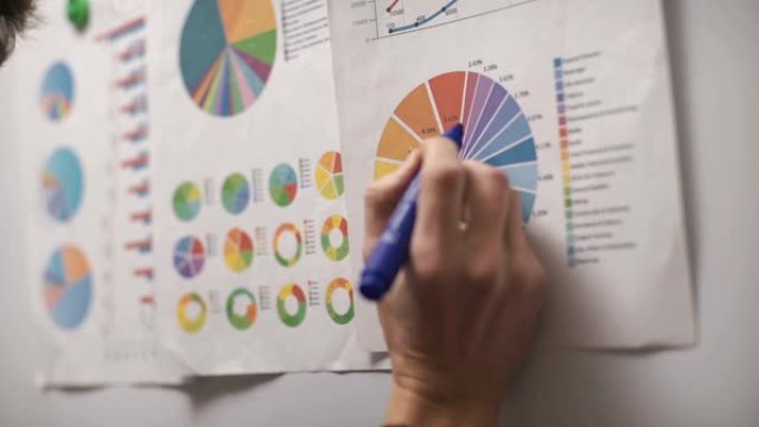 商人用图表和图表检查文件。