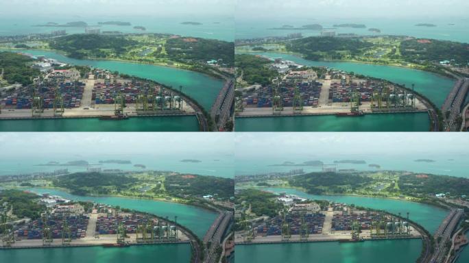 夏日新加坡城市世界著名集装箱港口湾圣淘沙岛空中全景4k