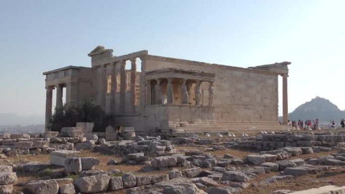 希腊雅典卫城山上的古老的Erechtheion神庙