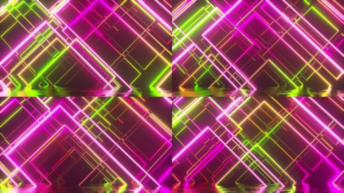 玻璃霓虹灯块的运动。现代紫外线照明。无缝循环3d渲染