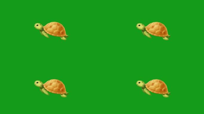 绿色屏幕背景的游泳乌龟运动图形