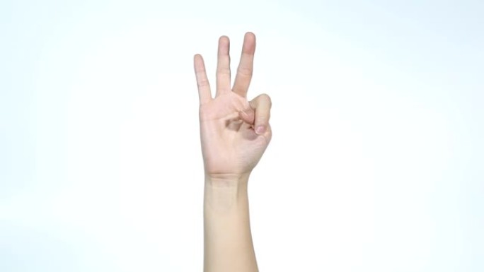 数字计算。用手指从1到5计数的无法识别的女人的特写镜头，隔离在白色背景上，并带有广告复制空间。有放置