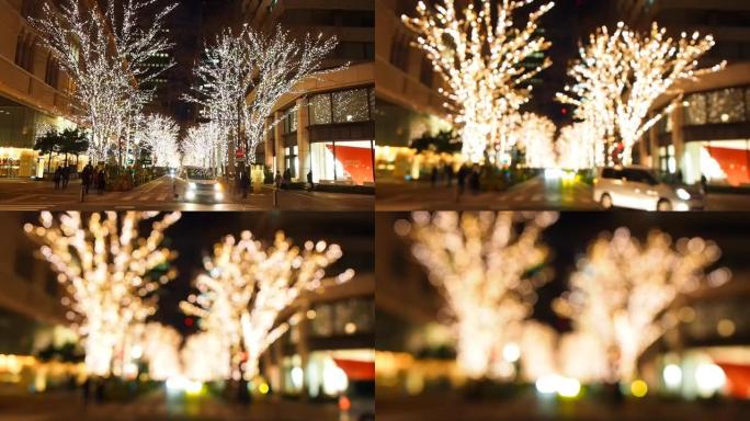 日本东京丸之内街的夜景，散焦至焦点