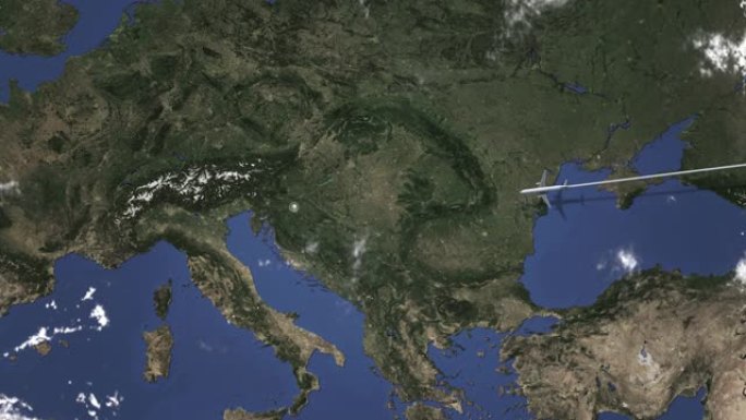 飞往萨格勒布克罗地亚的飞机在地图上