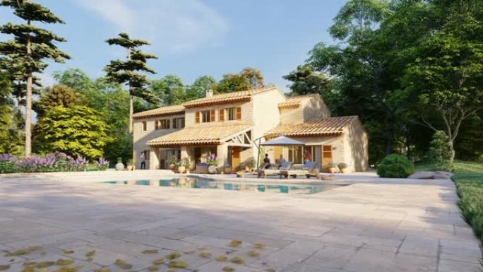 地中海风格别墅，带游泳池和花园