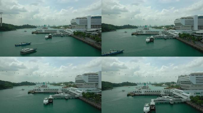 新加坡圣淘沙岛地区邮轮码头湾空中全景4k