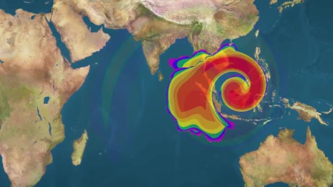 天气图在世界地图上追踪飓风。