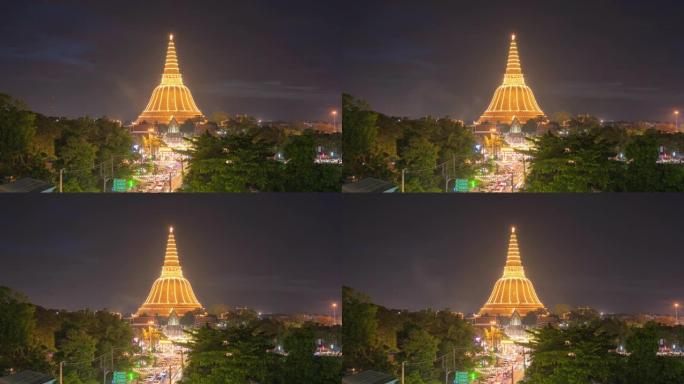 泰国曼谷市附近那空普通的Phra Pathom Chedi佛塔寺的鸟瞰图。旅游景点。泰国地标建筑。晚