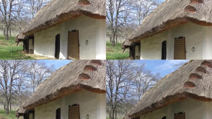 茅草屋顶，位于奥地利布尔根兰州海利根布伦的葡萄酒压榨屋