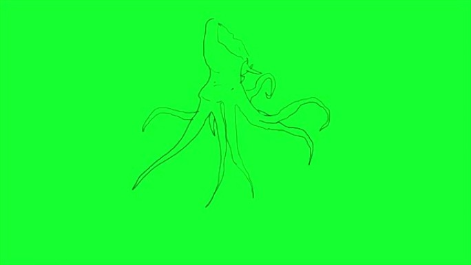 绿屏上怪物章鱼的手绘动画