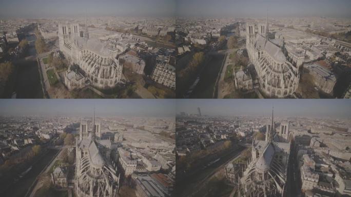 俯瞰巴黎圣母院大教堂4K