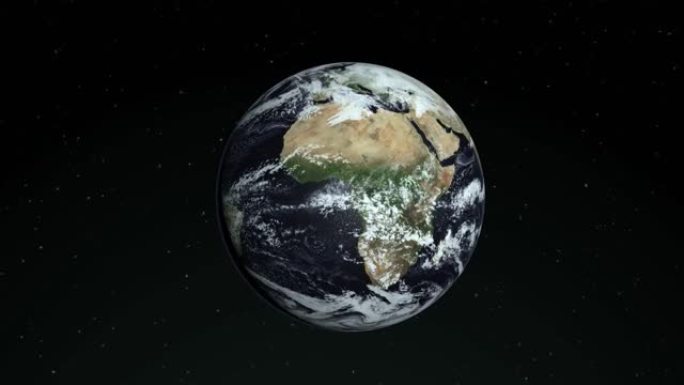 照片逼真的3D地球。来自太空的地球。从太空看到的地球动画，地球在太空背景上的卫星视图上旋转
