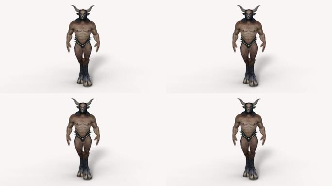 3D模型公牛行走，透明背景，动画