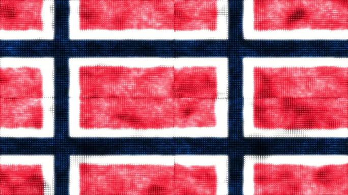 60FPS挪威国旗的数字背景，颜色为红色、蓝色、白色，UHD CG 4k 3d无缝循环动画