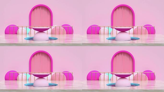 粉色几何场景抽象运动3d渲染讲台水池