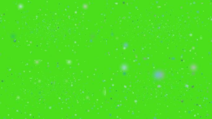 深大雪和冰尘缓慢落下并在绿色屏幕上褪色