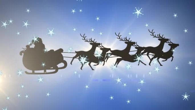 多颗星星落在圣诞老人的黑色剪影上的数字动画