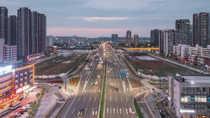 珠海城市街道航拍南湾北路华发商都延时素材