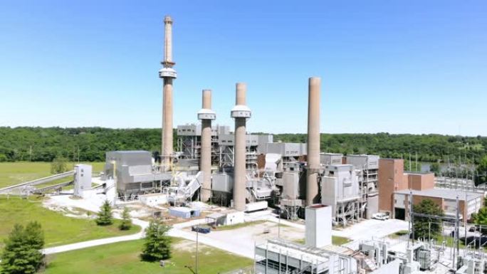 密苏里州中西部退休的燃煤和丙烷发电厂4k无人机视频