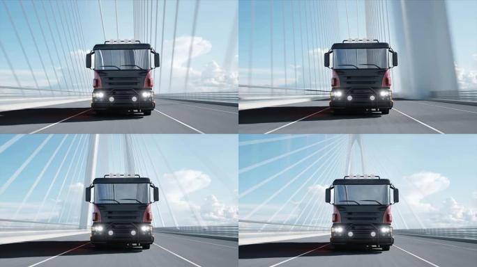 桥梁混凝土搅拌车的3d模型。非常快的驾驶。建筑和运输概念。逼真的4k动画。