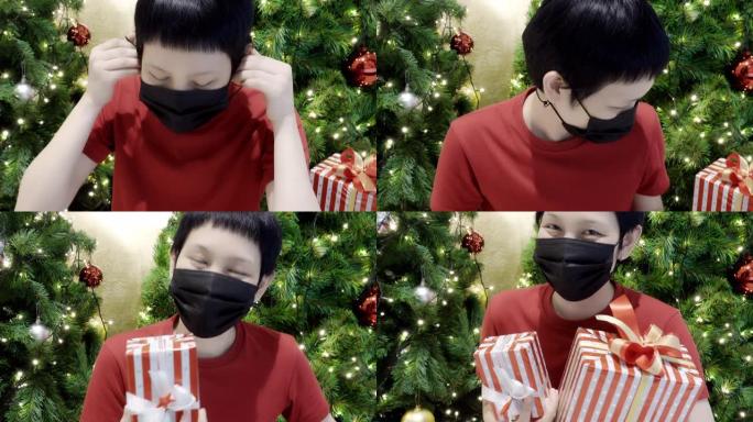 女人戴着面具庆祝圣诞节，以保持社交距离