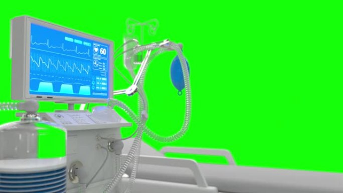 ICU肺部呼吸机带卧床旋转，隔离在绿色