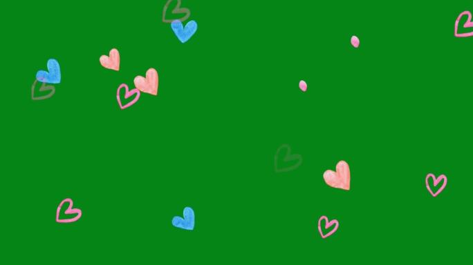 绿色屏幕背景的彩色心脏运动图形