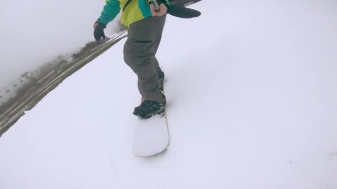 单板滑雪时双腿关闭的视图