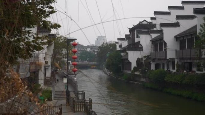 南京古城著名河流交通慢动作全景4k中国